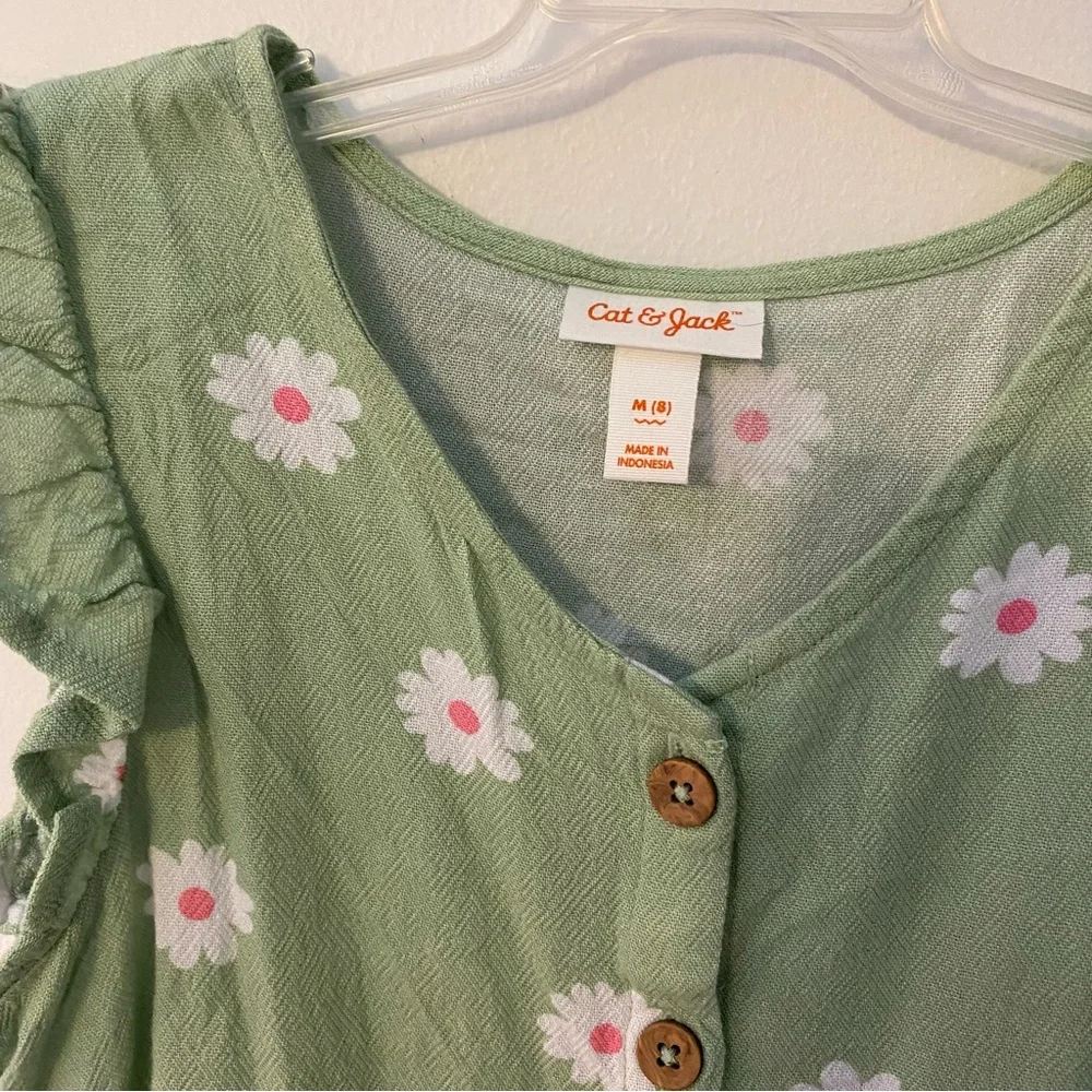 Cat & Jack Sage Green Floral Button up Top Size M - Picture 4 of 4